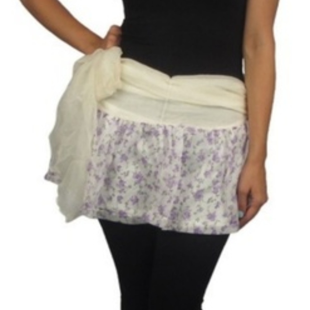 Floral Flared Mini Skirt with Tie Dash (Purple)